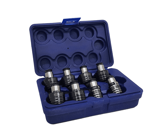 Набор резьбонарезных вставок Partner ISO-GT12, 8шт (М3, М4, М5, М6-8, М10, М12, М14, М16) с предохранительной муфтой для машинных метчиков