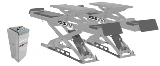 Подъемник ножничный KraftWell г/п 3500 кг. заглубляемый, платформы для сход-развала с подъемником второго уровня