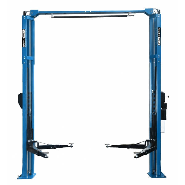 Подъемник двухстоечный KraftWell электрогидравлический с развернутыми каретками KRW4.2MA_blue